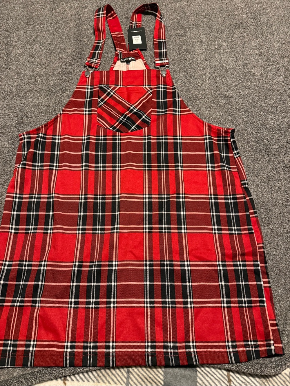 Fashion Nova Red Black White Plaid Pinafore